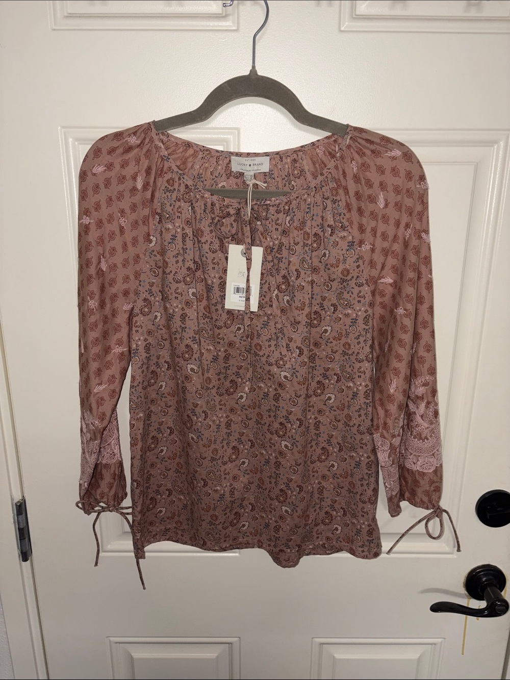 Lucky Brand Dusty Rose Paisley Peasant Blouse